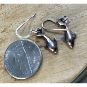 Sterling Silver Dolphin Drop/Dangle Earrings and Matching Pendant.